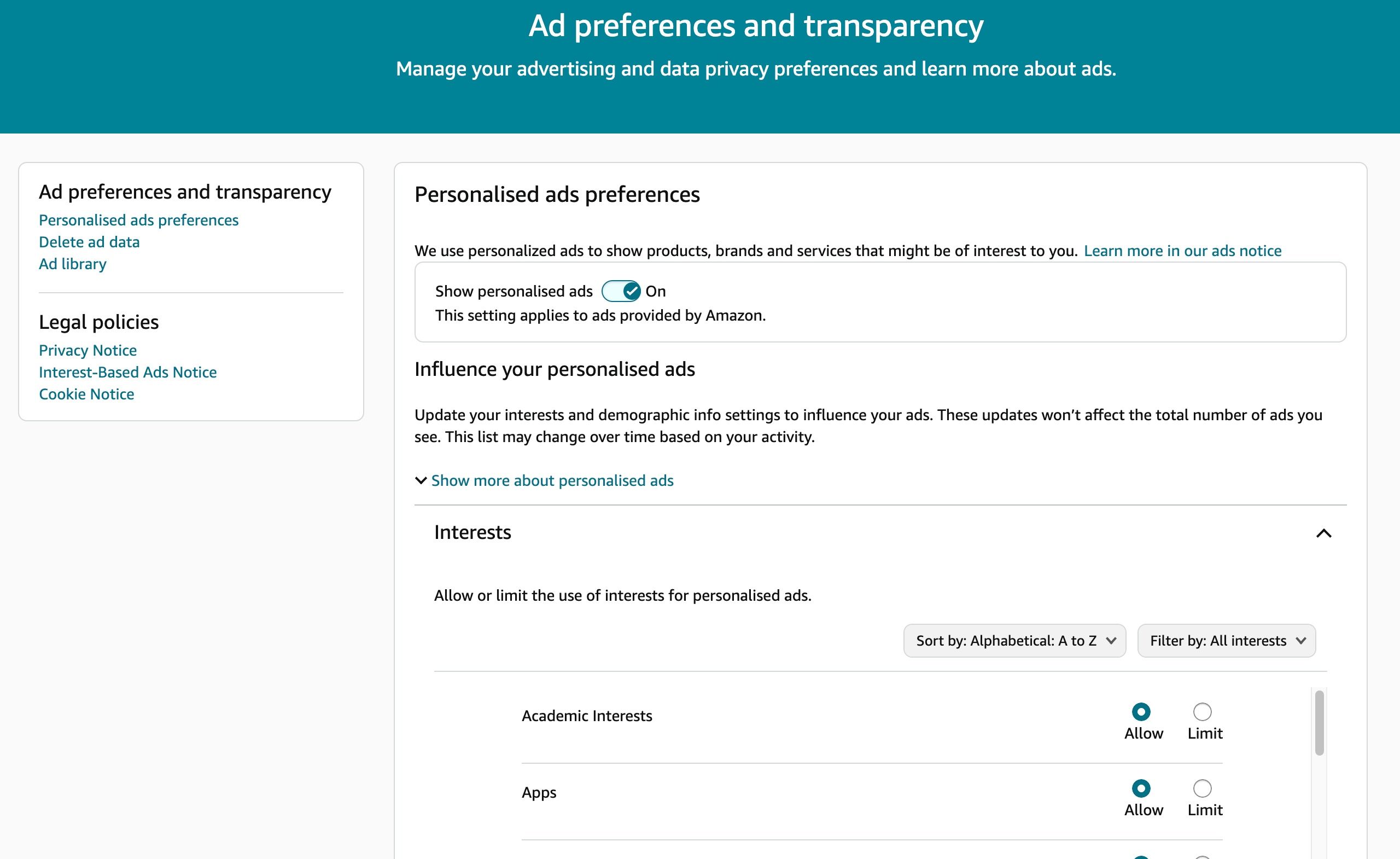 Amazon advertising and data privacy preferences