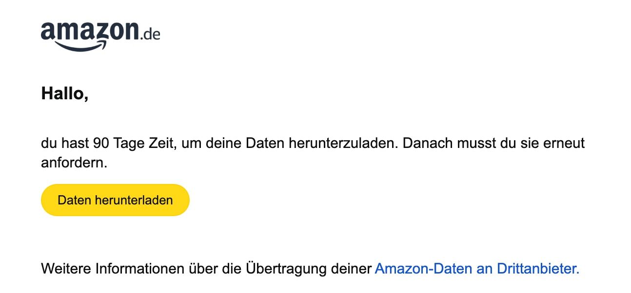 Amazon data request email notification