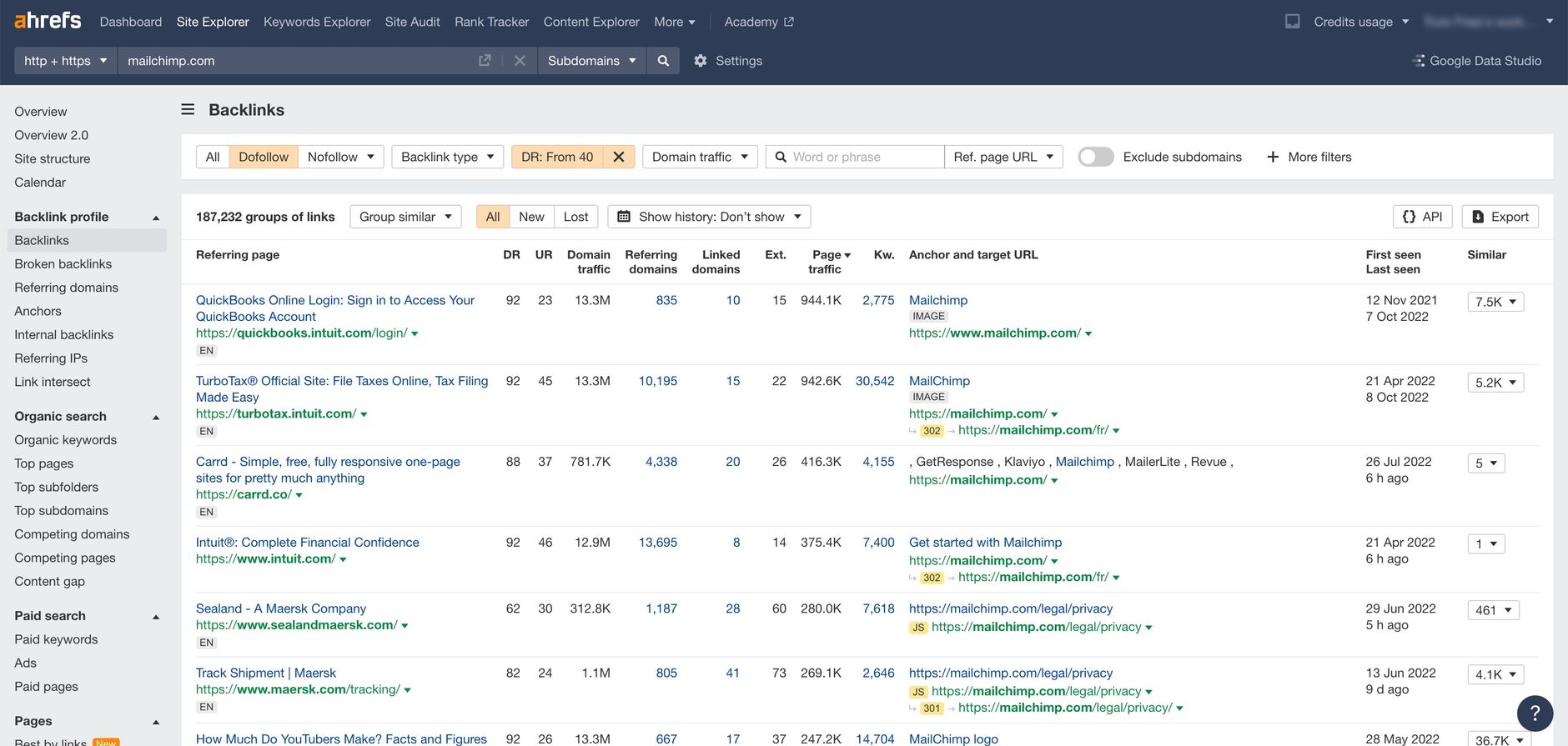 Downloading backlinks from ahrefs