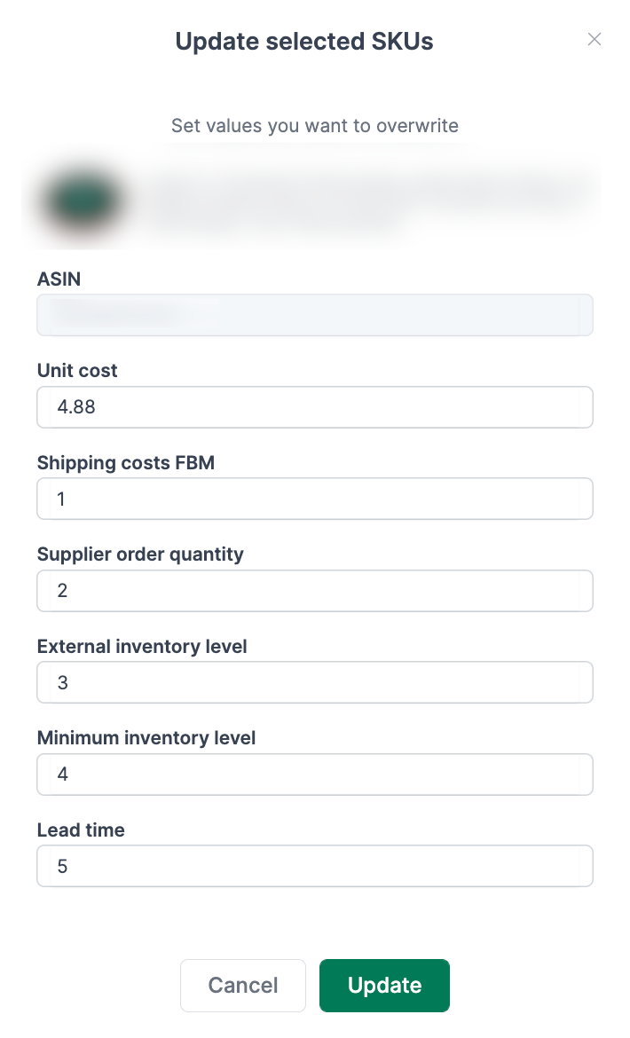 Update selected SKUs in AMALYTIX