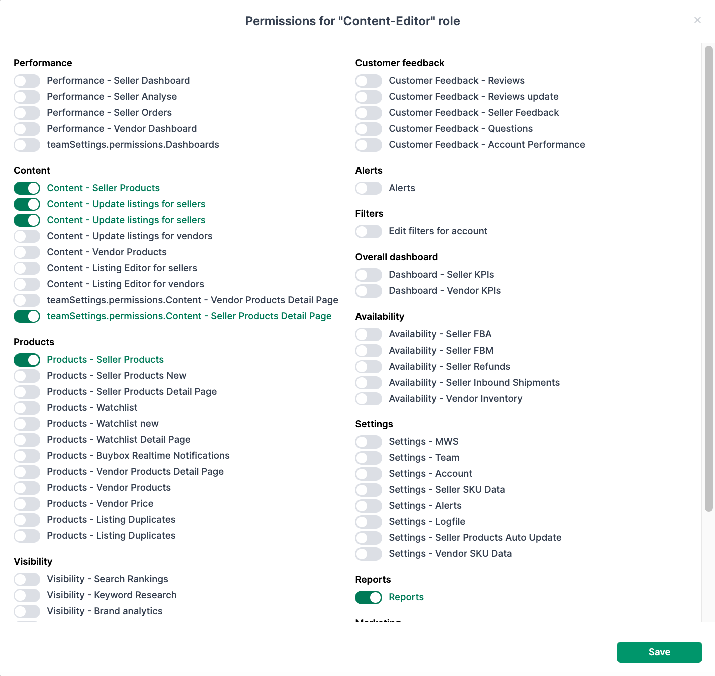 Add permissions for "Content Editor" role in AMALYTIX