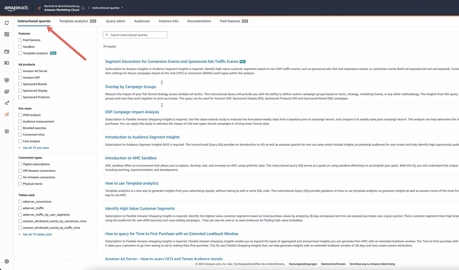 Instructional queries in the Amazon Marketing Cloud