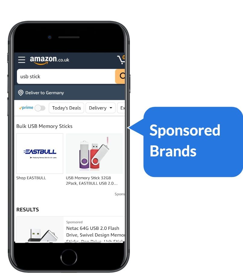 Placement of Amazon Sponsored Brands ads in mobile view