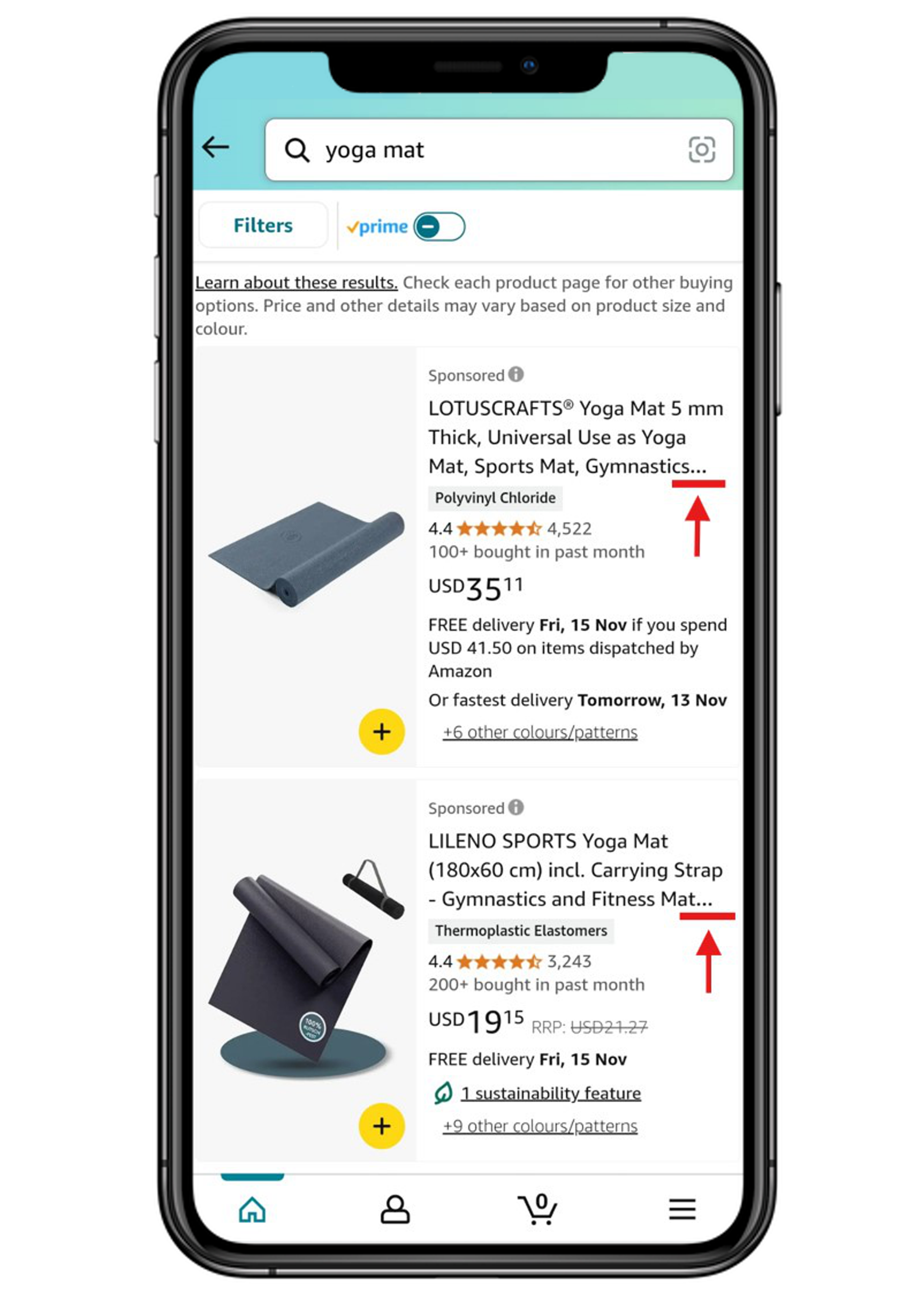 Amazon product title display in the app