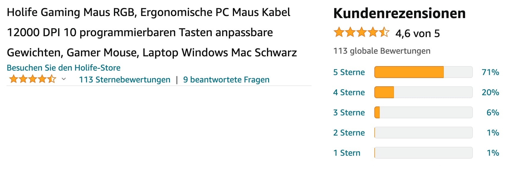 Amazon Produktbewertung Beispiel - Gesamtrating und Rezensionen