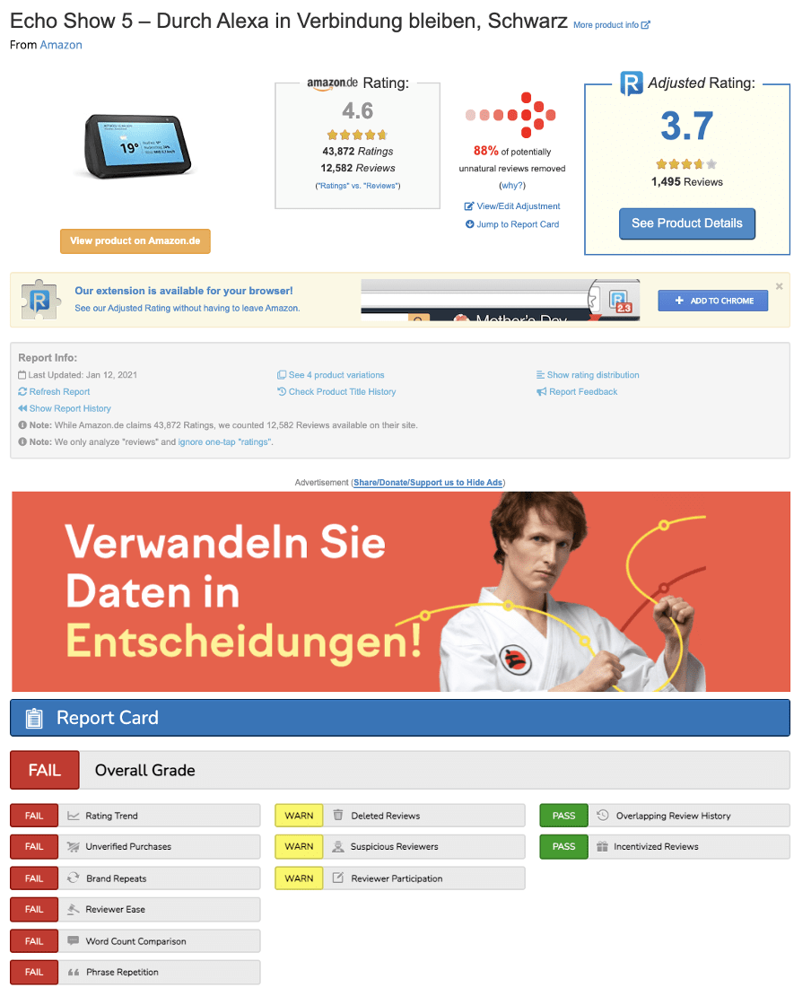 ReviewMeta free tool for analyzing fake Amazon product reviews