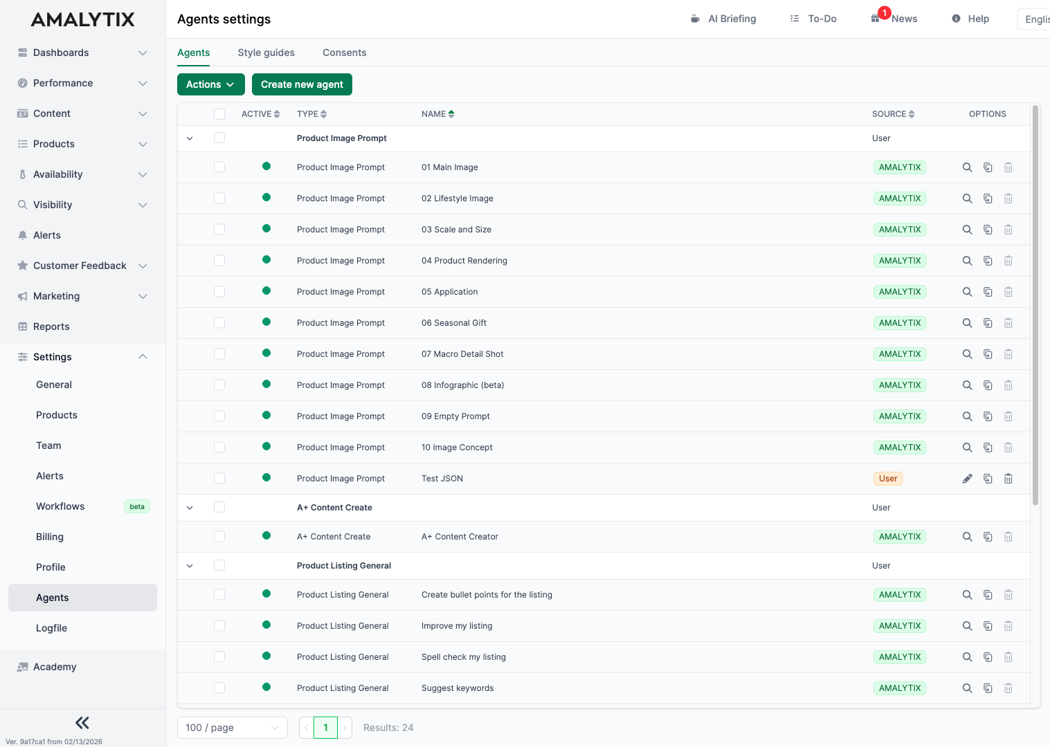 Customize agents in AMALYTIX