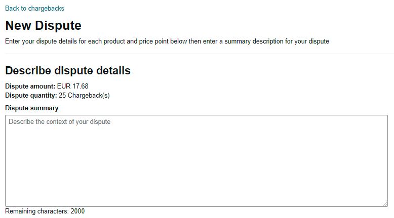 Amazon chargeback dispute form for submitting evidence and justification