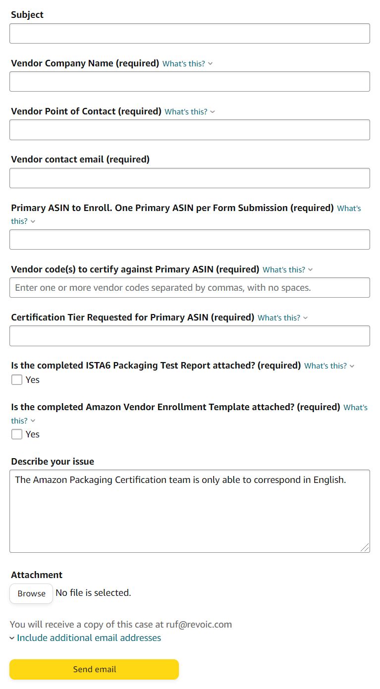 Amazon ASIN enrollment and certification interface in Vendor Central
