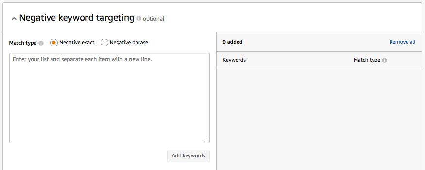 Negative keyword alignment