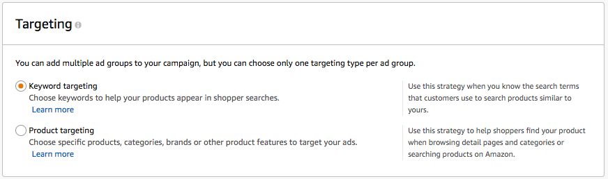 Alignment options for Sponsored Products campaign with manual alignment