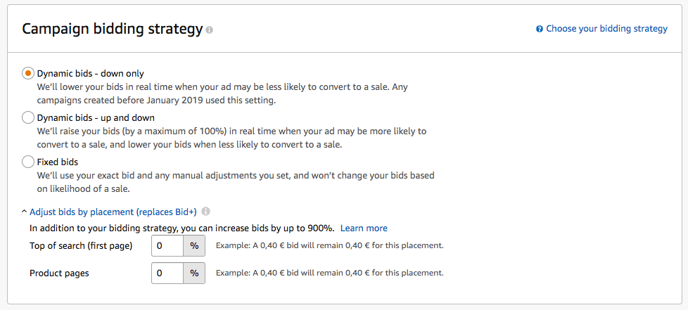 Set campaign bidding strategy