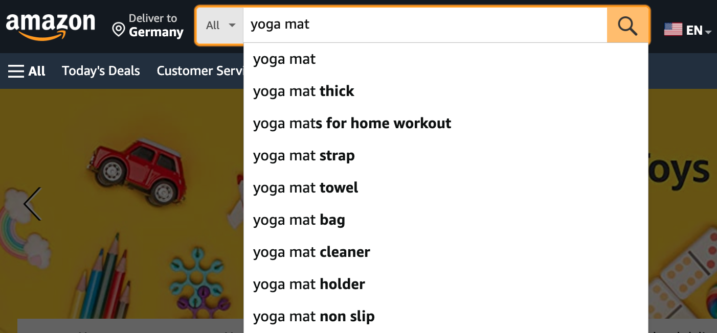 Figure 19: Amazon Suggest using the example of a yoga mat