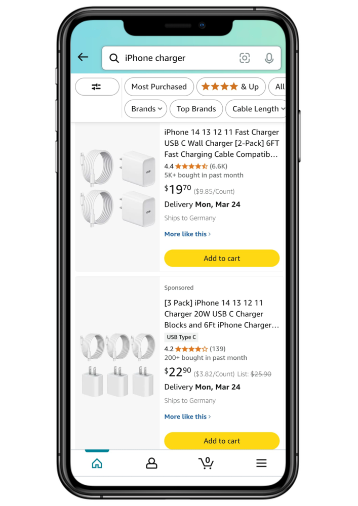 Figure 4: Search results with abbreviated titles in the Amazon App