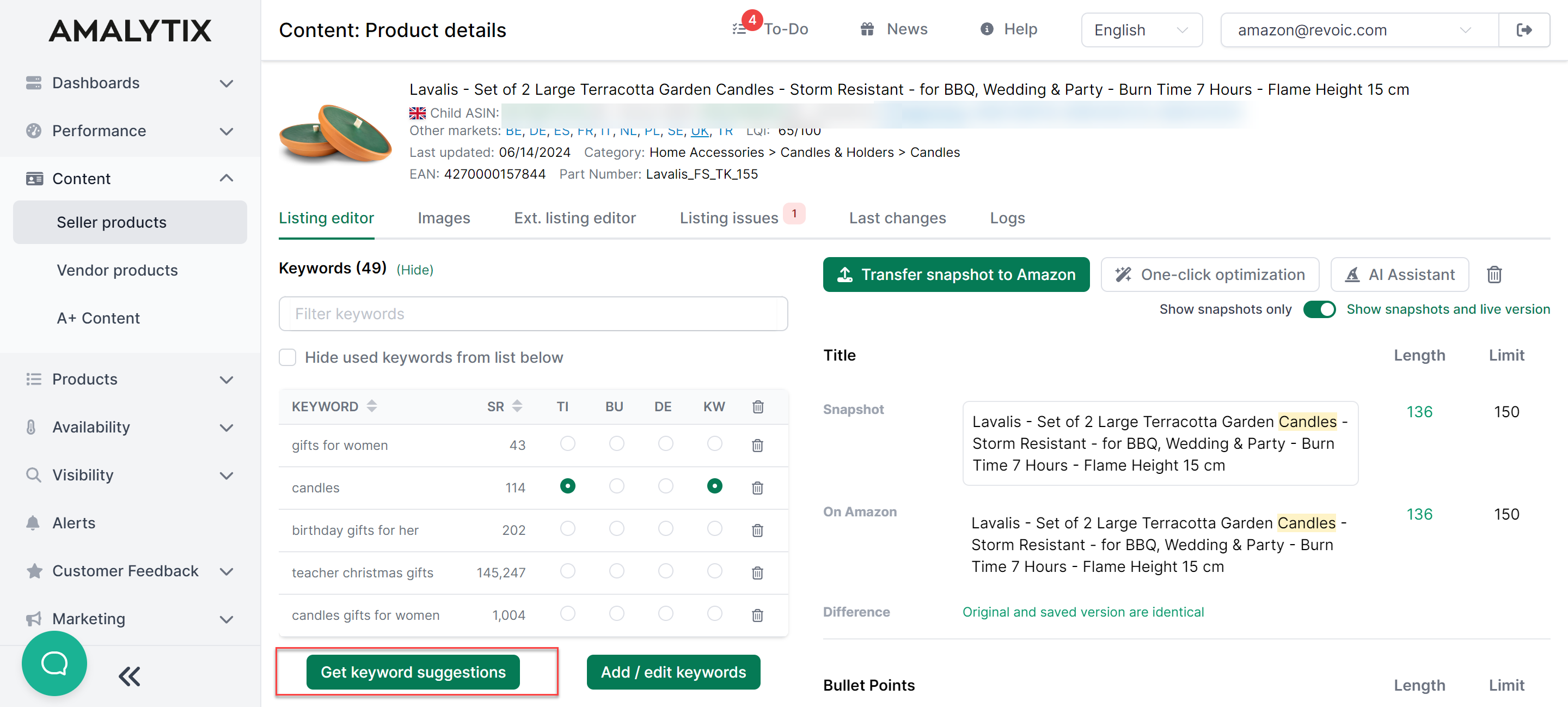 Amazon SEO with the AMALYTIX Keyword Tool
