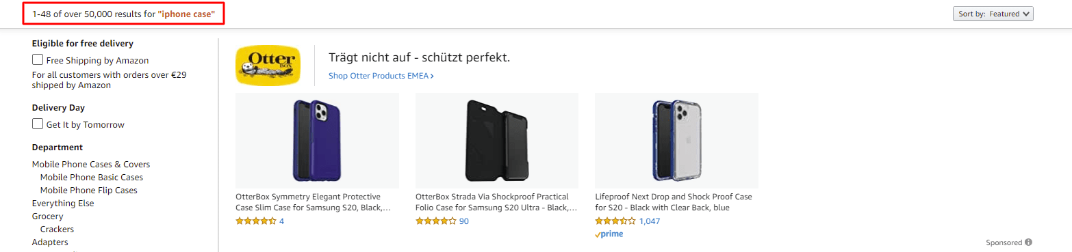 Amazon search for iPhone case
