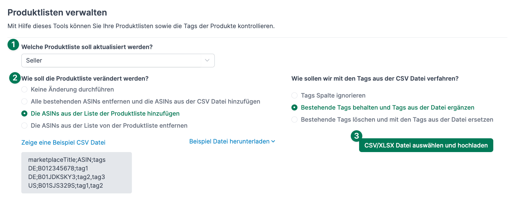 Produktliste anpassen in AMALYTIX